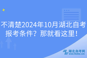 不清楚2024年10月湖北自考報考條件？那就看這里！