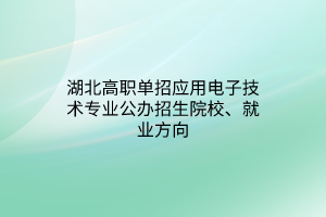 湖北高職單招應(yīng)用電子技術(shù)專業(yè)公辦招生院校、就業(yè)方向