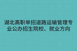 湖北高職單招道路運(yùn)輸管理專業(yè)公辦招生院校、就業(yè)方向