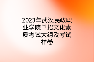 2023年武漢民政職業(yè)學院單招文化素質考試大綱及考試樣卷