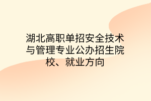湖北高職單招安全技術(shù)與管理專業(yè)公辦招生院校、就業(yè)方向