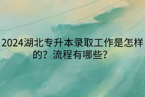 2024湖北專(zhuān)升本錄取工作是怎樣的？流程有哪些？