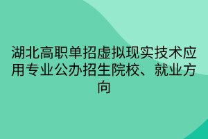 湖北高職單招虛擬現(xiàn)實技術(shù)應(yīng)用專業(yè)公辦招生院校、就業(yè)方向