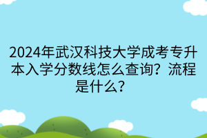 2024年武漢科技大學(xué)成考專升本入學(xué)分?jǐn)?shù)線怎么查詢？流程是什么？