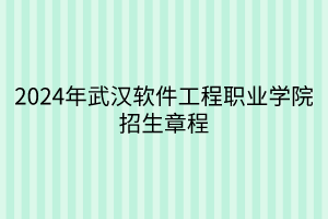 2024年武漢軟件工程職業(yè)學院招生章程