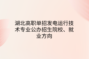 湖北高職單招發(fā)電運(yùn)行技術(shù)專業(yè)公辦招生院校、就業(yè)方向