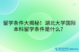 留學(xué)條件大揭秘！湖北大學(xué)國(guó)際本科留學(xué)條件是什么？