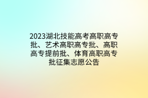 2023湖北技能高考高職高專批、藝術(shù)高職高專批、高職高專提前批、體育高職高專批征集志愿公告
