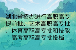 湖北省招辦進(jìn)行高職高專(zhuān)提前批、藝術(shù)高職高專(zhuān)批、體育高職高專(zhuān)批和技能高考高職高專(zhuān)批投檔