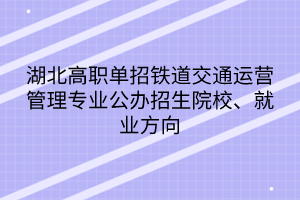 湖北高職單招鐵道交通運(yùn)營管理專業(yè)公辦招生院校、就業(yè)方向