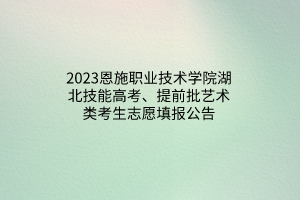2023恩施職業(yè)技術(shù)學(xué)院湖北技能高考、提前批藝術(shù)類考生志愿填報(bào)公告