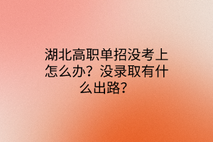 湖北高職單招沒(méi)考上怎么辦？沒(méi)錄取有什么出路？