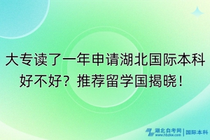 大專讀了一年申請湖北國際本科好不好？推薦留學國揭曉！