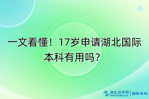 一文看懂！17歲申請湖北國際本科有用嗎？