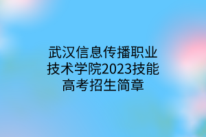 武漢信息傳播職業(yè)技術(shù)學(xué)院2023技能高考招生簡(jiǎn)章