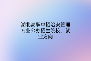 湖北高職單招治安管理專業(yè)公辦招生院校、就業(yè)方向
