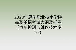 2023年恩施職業(yè)技術學院高職單招考試大綱及樣卷（汽車檢測與維修技術專業(yè))