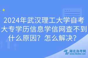 2024年武漢理工大學(xué)自考大專學(xué)歷信息學(xué)信網(wǎng)查不到什么原因？怎么解決？