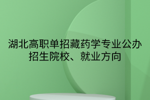 湖北高職單招藏藥學專業(yè)公辦招生院校、就業(yè)方向