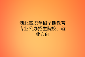 湖北高職單招早期教育專業(yè)公辦招生院校、就業(yè)方向