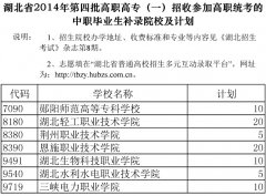2014年湖北第四批高職高專（一）招收參加高職統(tǒng)考的中職畢業(yè)生補錄院校及計劃