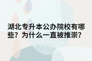 湖北專升本公辦院校有哪些？為什么一直被推崇？